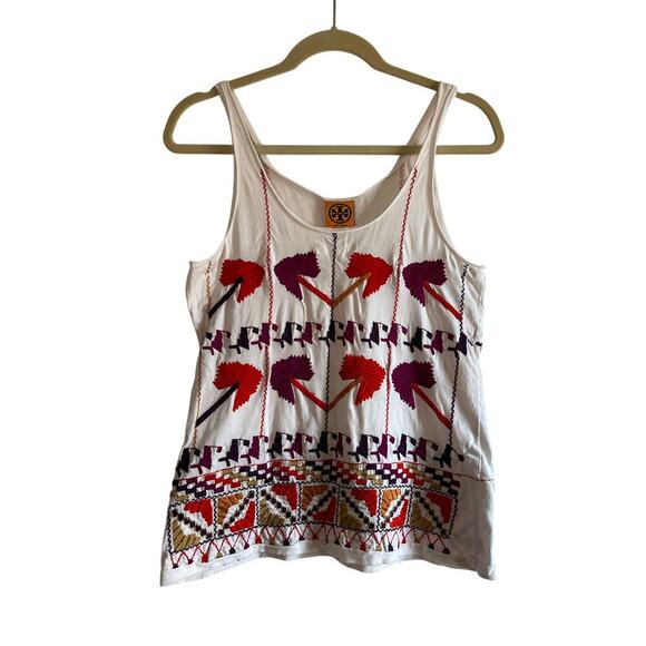 Tory Burch White Embroidered Flower Cotton Tank Sz S - Picture 1 of 5